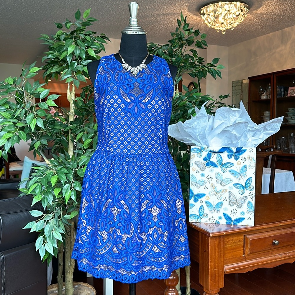 BCBG MaxAzria Blue Lace Jillyan Cocktail Dress Fits like a Size 4 or XS - Small